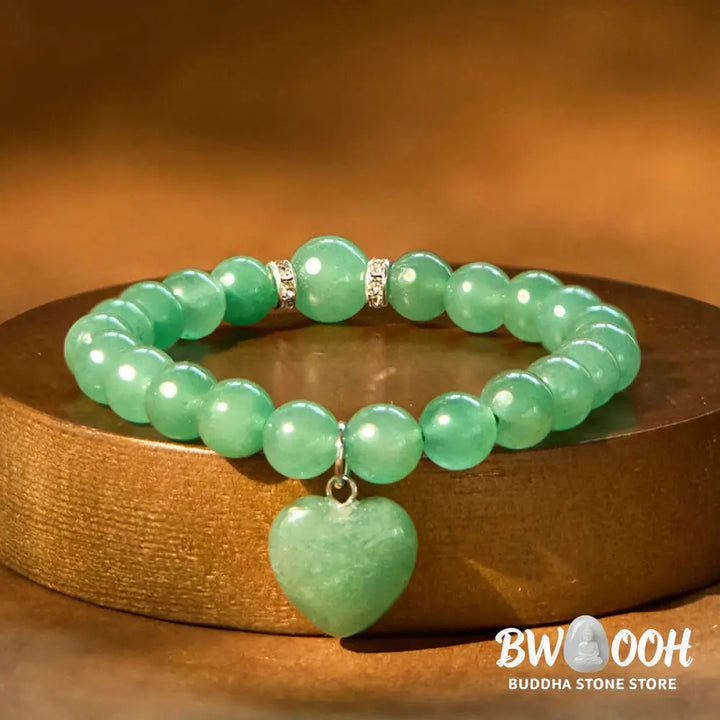 Buddha Stones Various Crystal Green Aventurine Love Heart Balance Bracelet - Bracelet