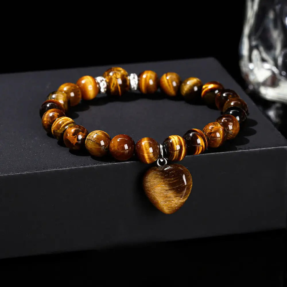 Buddha Stones Various Crystal Green Aventurine Love Heart Balance Bracelet - BWOOOH - Tiger Eye(Wrist Circumference: