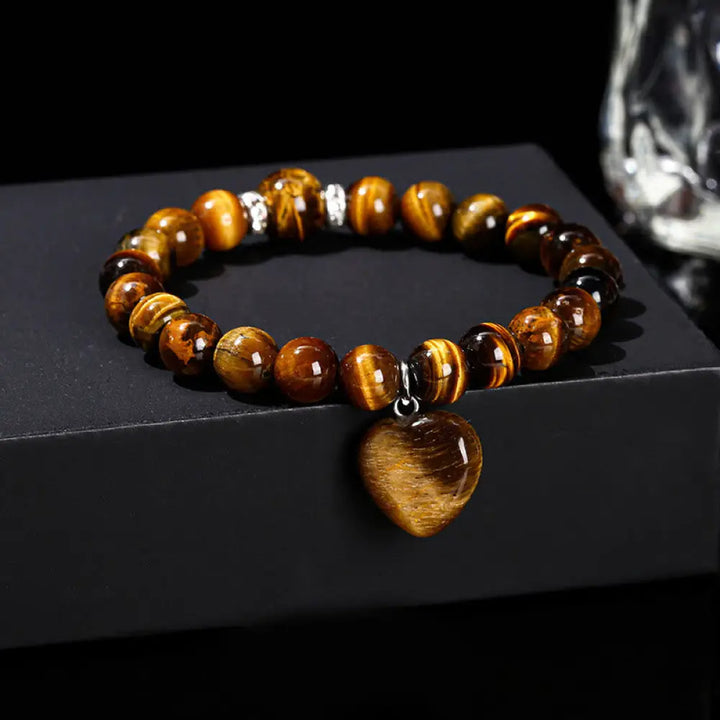 Buddha Stones Various Crystal Green Aventurine Love Heart Balance Bracelet - BWOOOH - Tiger Eye(Wrist Circumference: