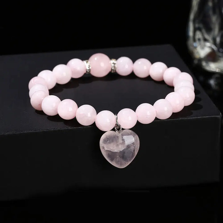Buddha Stones Various Crystal Green Aventurine Love Heart Balance Bracelet - Pink Crystal(Wrist Circumference: 14-16cm)