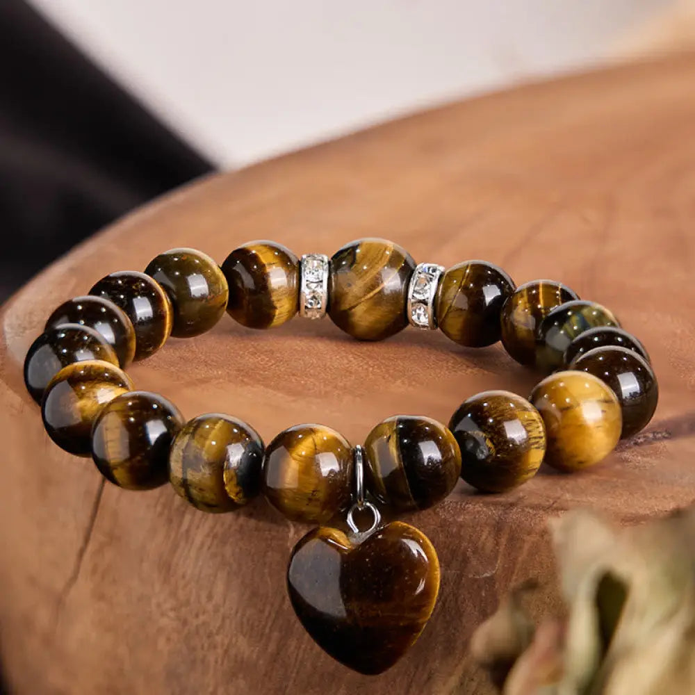 BWOOOH Various Crystal Green Aventurine Love Heart Balance Bracelet - Tiger Eye(Wrist Circumference: 14-16cm)