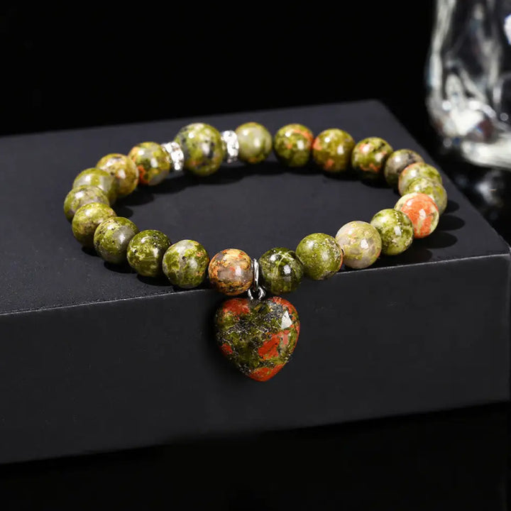 Buddha Stones Various Crystal Green Aventurine Love Heart Balance Bracelet - Unakite(Wrist Circumference: 14-16cm)