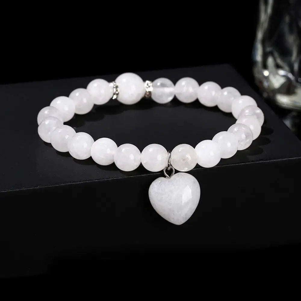 Buddha Stones Various Crystal Green Aventurine Love Heart Balance Bracelet - White Jade(Wrist Circumference: 14-16cm)