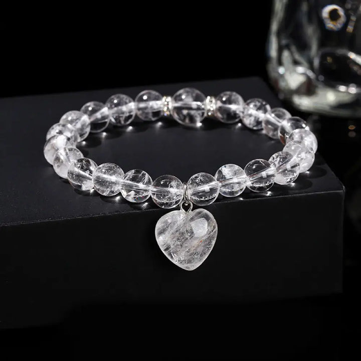Buddha Stones Various Crystal Green Aventurine Love Heart Balance Bracelet - White Crystal(Wrist Circumference: