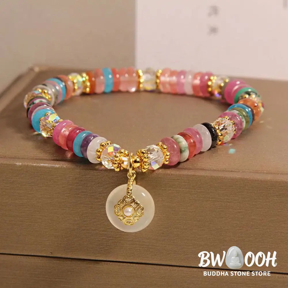 Buddha Stones Various Crystal Peace Buckle Auspicious Bracelet - BWOOOH - Crystal Peace Buckle(Wrist Circumference: