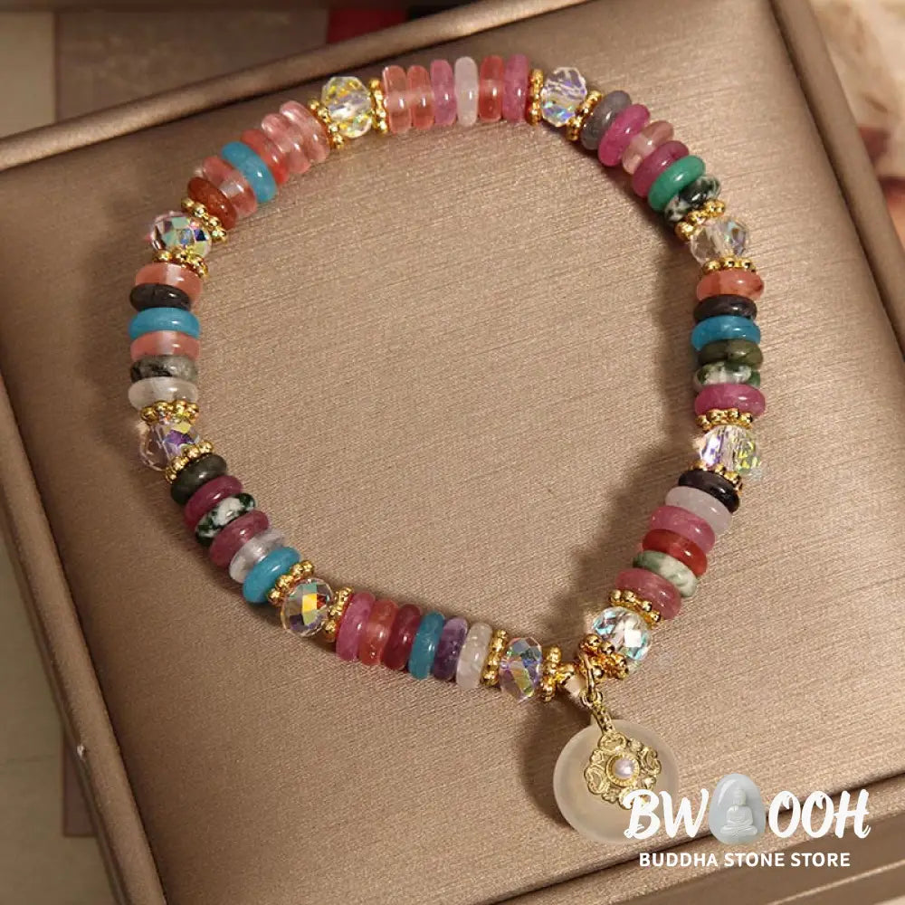 Buddha Stones Various Crystal Peace Buckle Auspicious Bracelet - BWOOOH - Crystal Peace Buckle(Wrist Circumference: