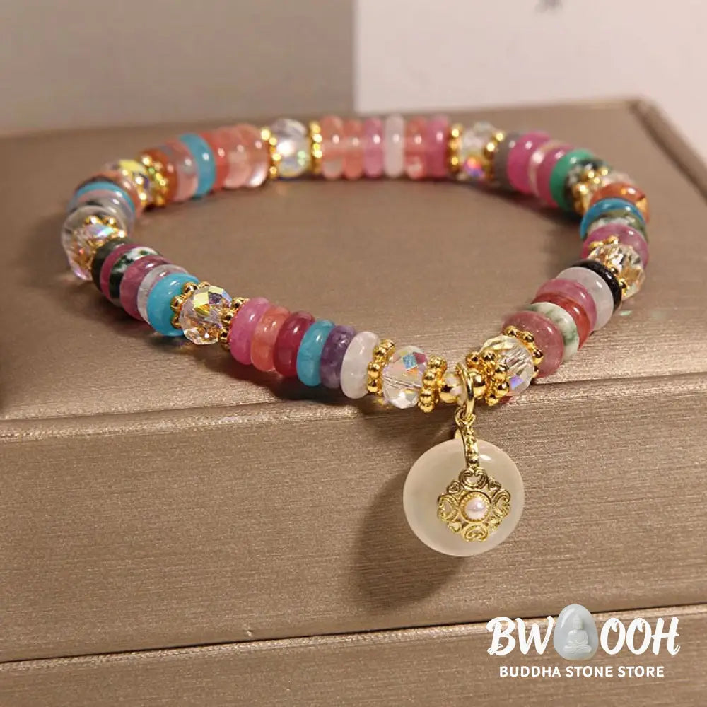 Buddha Stones Various Crystal Peace Buckle Auspicious Bracelet - BWOOOH - Crystal Peace Buckle(Wrist Circumference: