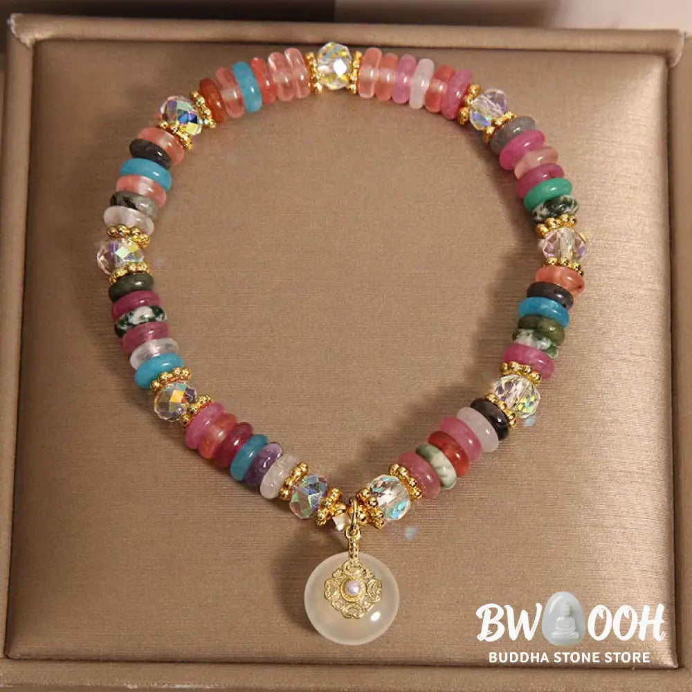 Buddha Stones Various Crystal Peace Buckle Auspicious Bracelet - BWOOOH - Crystal Peace Buckle(Wrist Circumference: