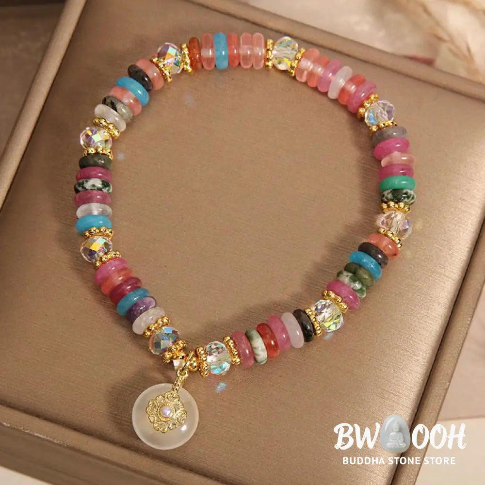 Buddha Stones Various Crystal Peace Buckle Auspicious Bracelet - BWOOOH - Crystal Peace Buckle(Wrist Circumference: