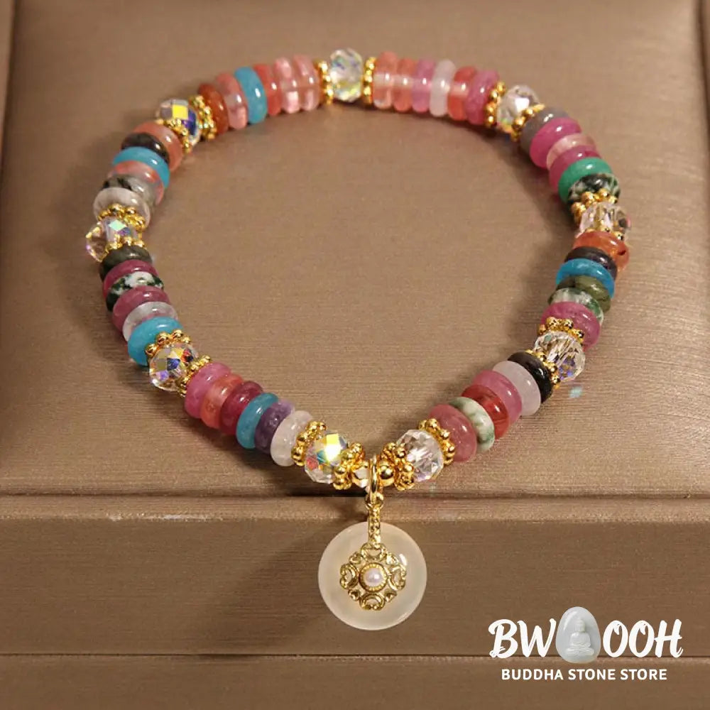 Buddha Stones Various Crystal Peace Buckle Auspicious Bracelet - BWOOOH - Crystal Peace Buckle(Wrist Circumference: