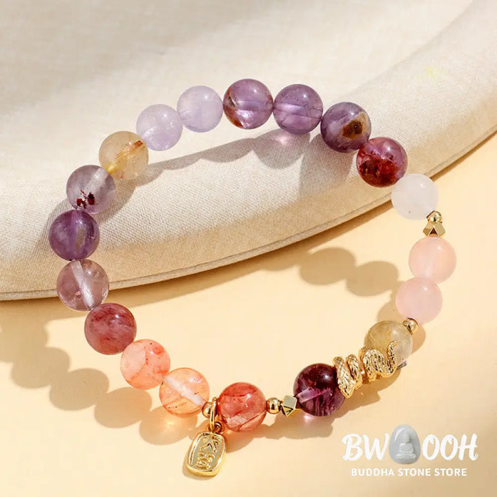 Buddha Stones Various Crystal Pink Crystal Amethyst Year Of The Snake Lucky Bracelet - BWOOOH - Bracelet
