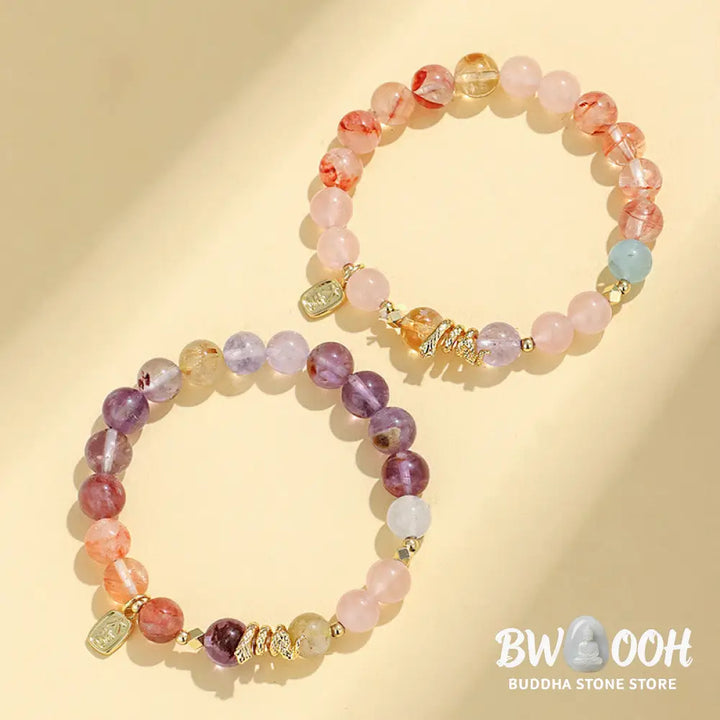 Buddha Stones Various Crystal Pink Crystal Amethyst Year Of The Snake Lucky Bracelet - BWOOOH - Bracelet
