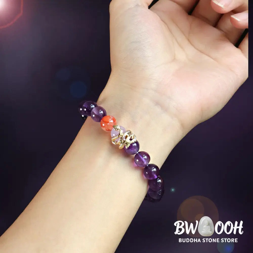 Buddha Stones Various Crystal Pink Crystal Amethyst Year Of The Snake Lucky Bracelet - BWOOOH - Bracelet