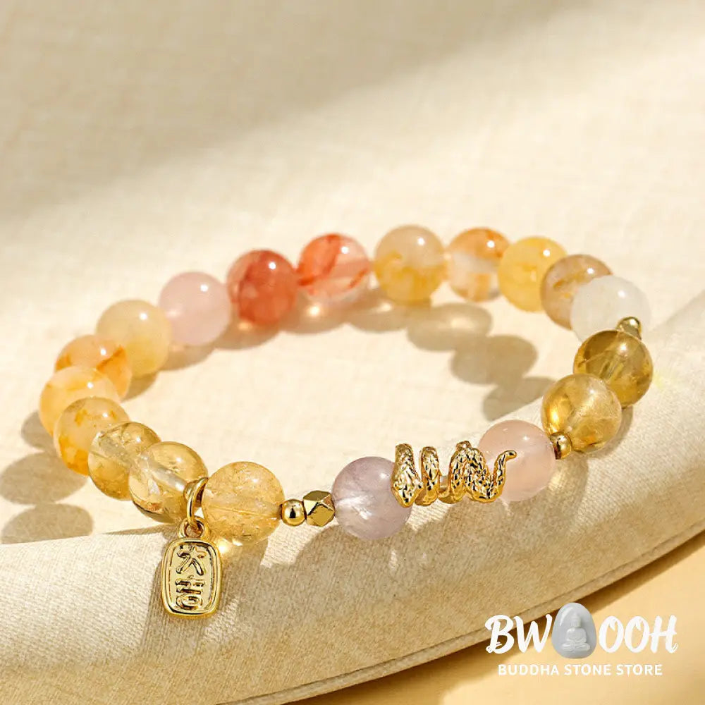 Buddha Stones Various Crystal Pink Crystal Amethyst Year Of The Snake Lucky Bracelet - BWOOOH - Bracelet