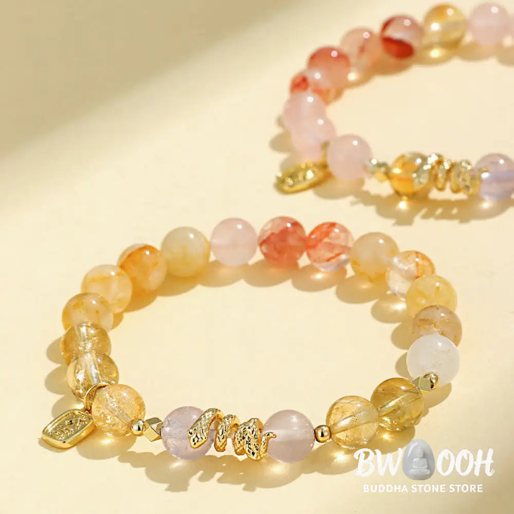 Buddha Stones Various Crystal Pink Crystal Amethyst Year Of The Snake Lucky Bracelet - BWOOOH - Bracelet