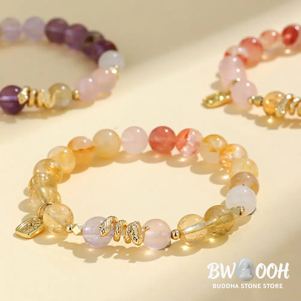 Buddha Stones Various Crystal Pink Crystal Amethyst Year Of The Snake Lucky Bracelet - BWOOOH - Bracelet