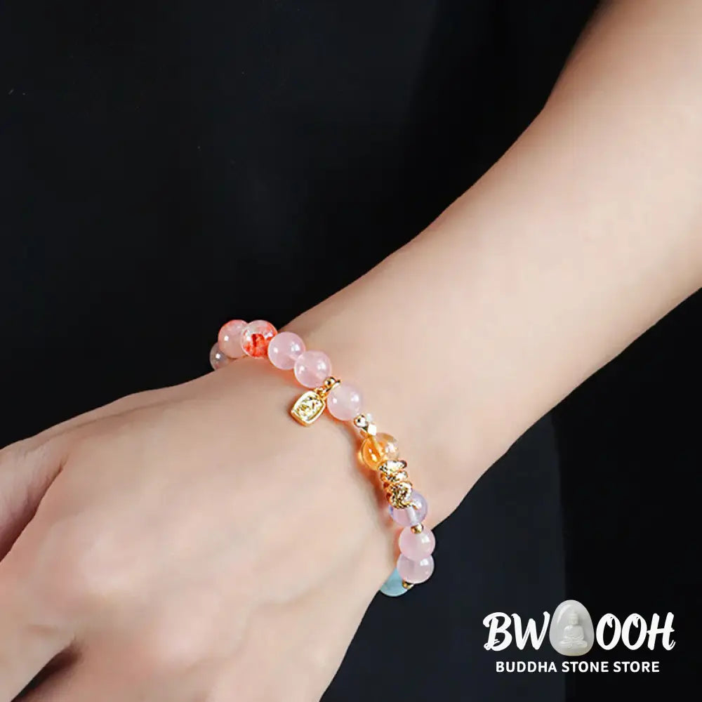Buddha Stones Various Crystal Pink Crystal Amethyst Year Of The Snake Lucky Bracelet - BWOOOH - Bracelet