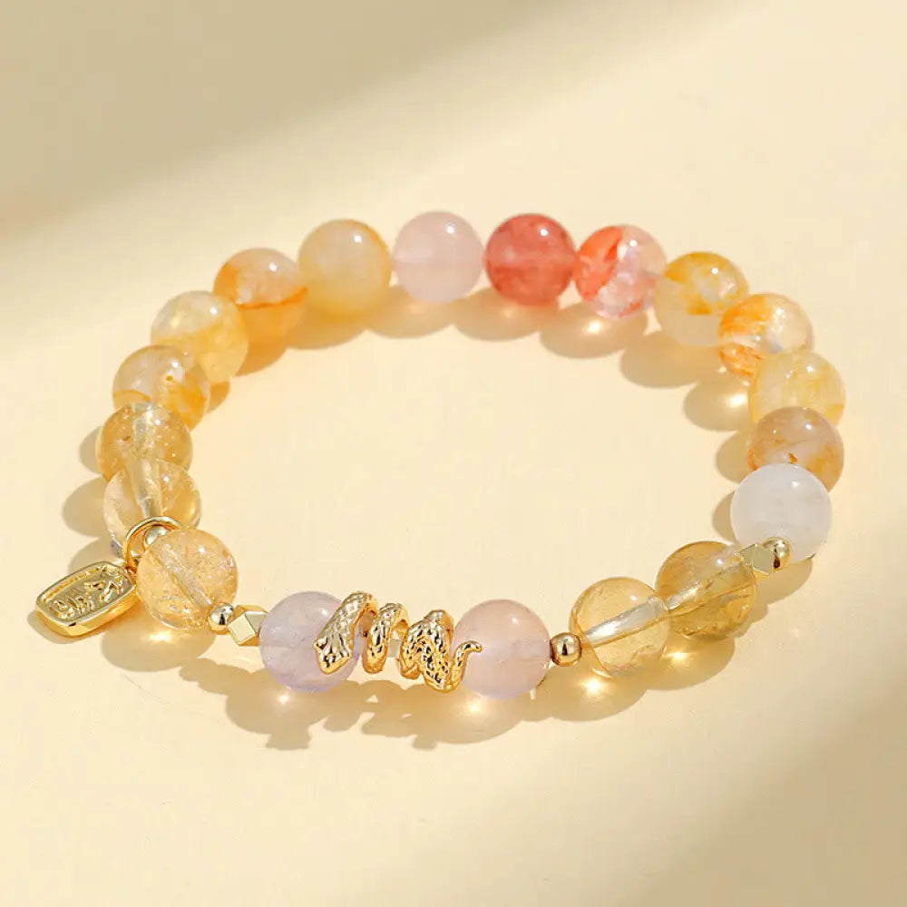 Buddha Stones Various Crystal Pink Crystal Amethyst Year Of The Snake Lucky Bracelet - BWOOOH - Citrine(Wrist