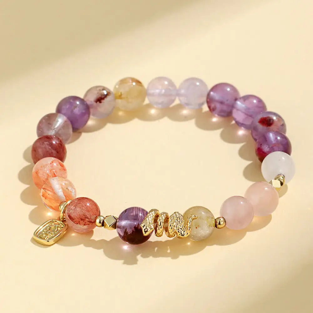Buddha Stones Various Crystal Pink Crystal Amethyst Year Of The Snake Lucky Bracelet - BWOOOH - Amethyst(Wrist