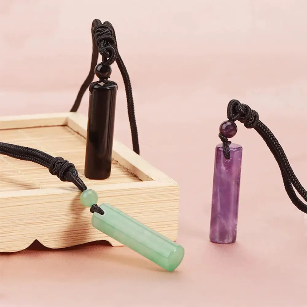 Buddha Stones Various Crystal Rose Quartz Green Aventurine Amethyst Cylinder Healing Necklace Pendant - BWOOOH