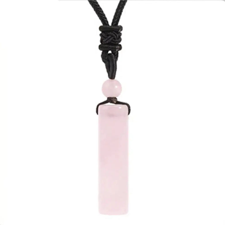 Buddha Stones Various Crystal Rose Quartz Green Aventurine Amethyst Cylinder Healing Necklace Pendant - BWOOOH - Rose