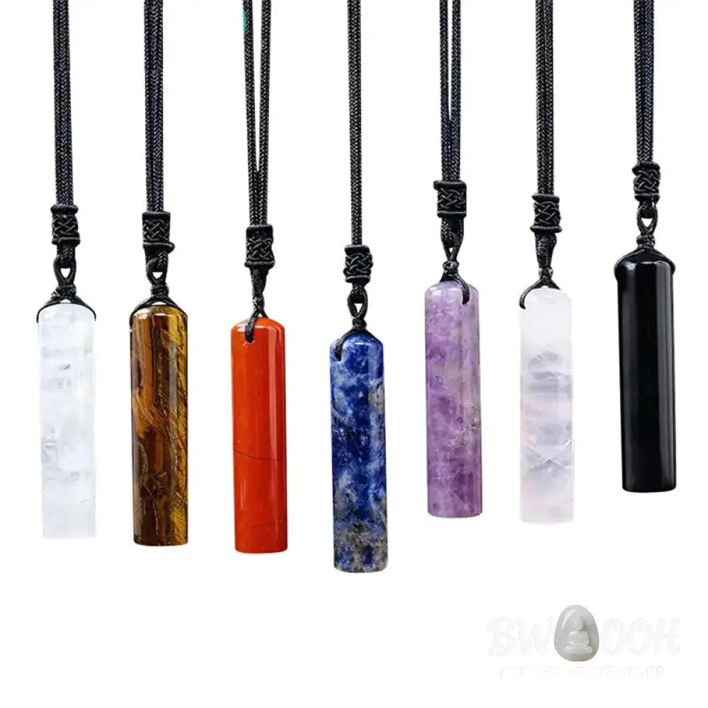 Buddha Stones Various Crystal Rose Quartz Green Aventurine Amethyst Cylinder Healing Necklace Pendant - BWOOOH
