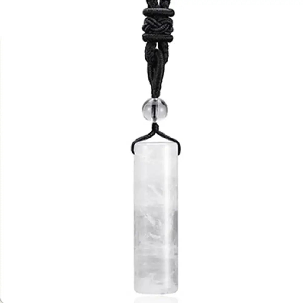 Buddha Stones Various Crystal Rose Quartz Green Aventurine Amethyst Cylinder Healing Necklace Pendant - BWOOOH - White