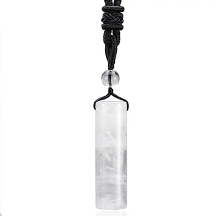 Buddha Stones Various Crystal Rose Quartz Green Aventurine Amethyst Cylinder Healing Necklace Pendant - BWOOOH - White