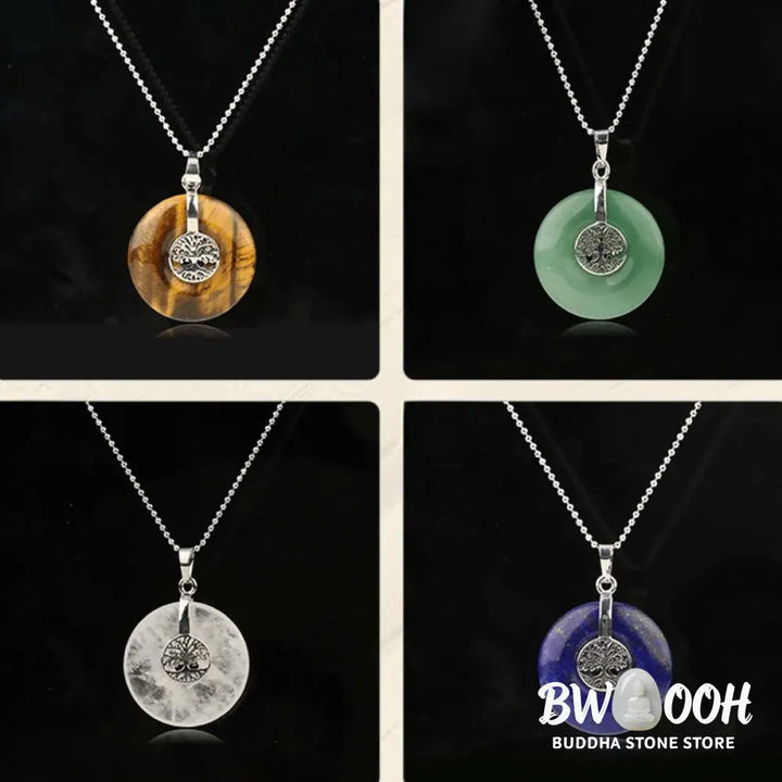 Buddha Stones Various Crystal Rose Quartz Green Aventurine Amethyst The Tree of Life Kindness Necklace Pendant - BWOOOH
