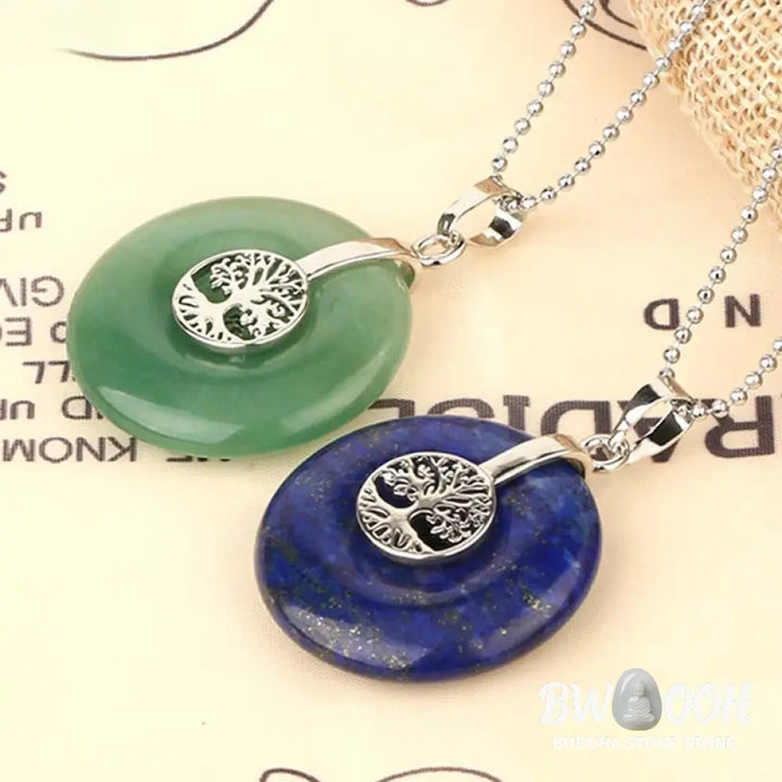 Buddha Stones Various Crystal Rose Quartz Green Aventurine Amethyst The Tree of Life Kindness Necklace Pendant - BWOOOH