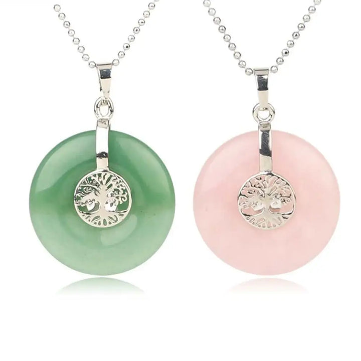 Buddha Stones Various Crystal Rose Quartz Green Aventurine Amethyst The Tree of Life Kindness Necklace Pendant - BWOOOH