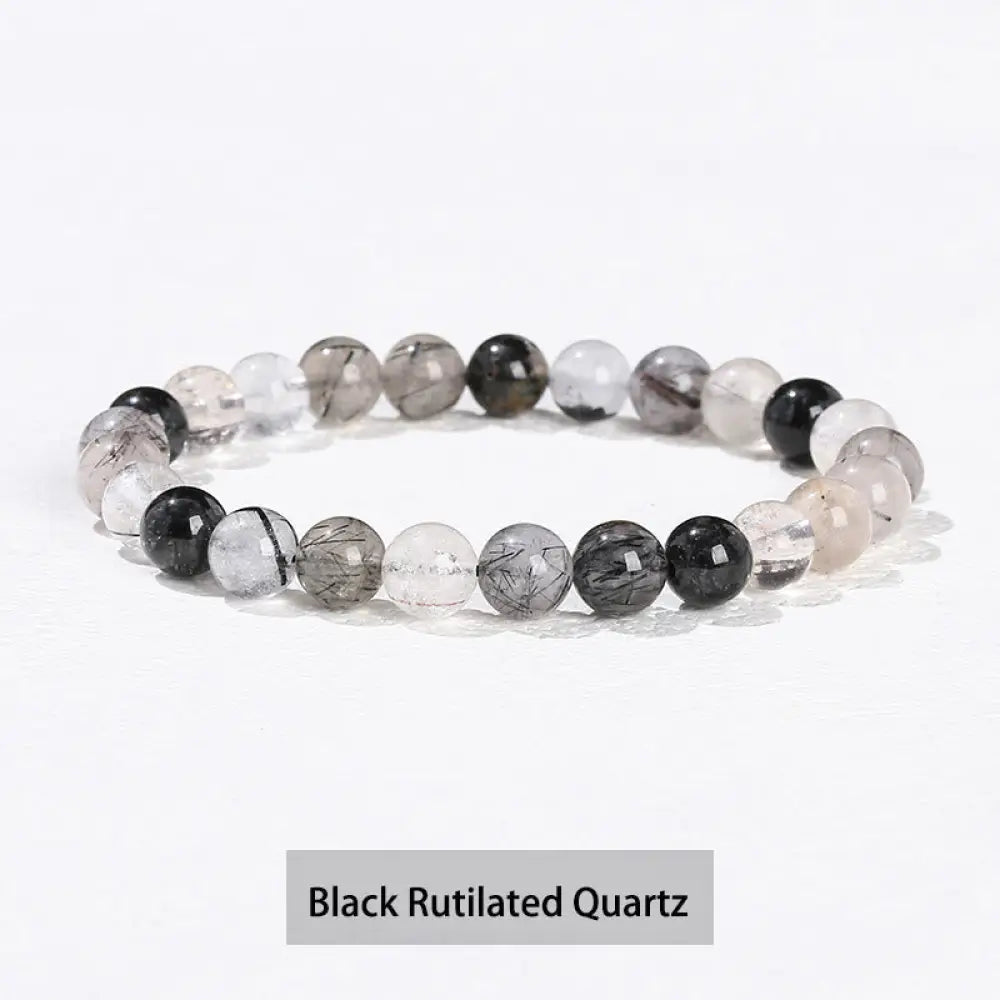 Buddha Stones Various Crystal Stone Amethyst Green Aventurine Rose Quartz Healing Bracelet - BWOOOH - Black Rutilated