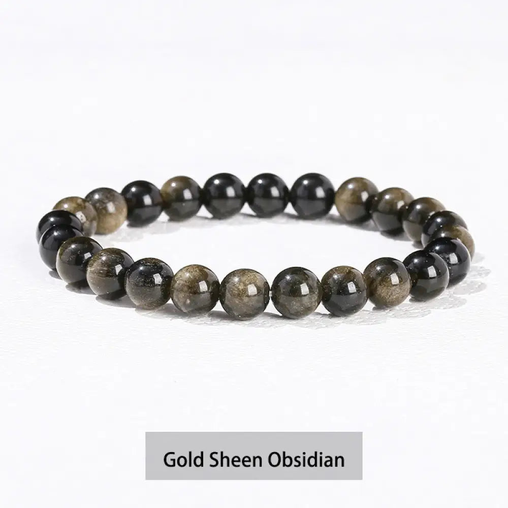 Buddha Stones Various Crystal Stone Amethyst Green Aventurine Rose Quartz Healing Bracelet - BWOOOH - Gold Sheen