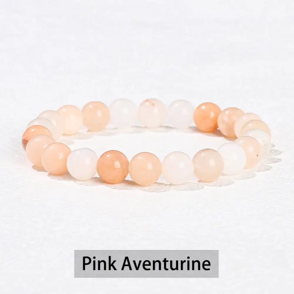 Buddha Stones Various Crystal Stone Amethyst Green Aventurine Rose Quartz Healing Bracelet - BWOOOH - Pink Aventurine