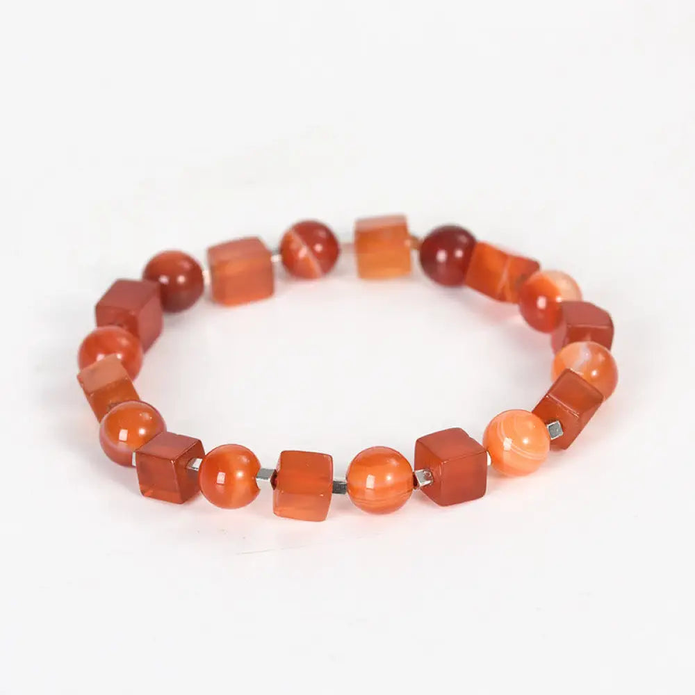 Buddha Stones Various Crystals Black Obsidian Purification Bracelet - BWOOOH - Red Agate(Wrist Circumference: 14-16cm)