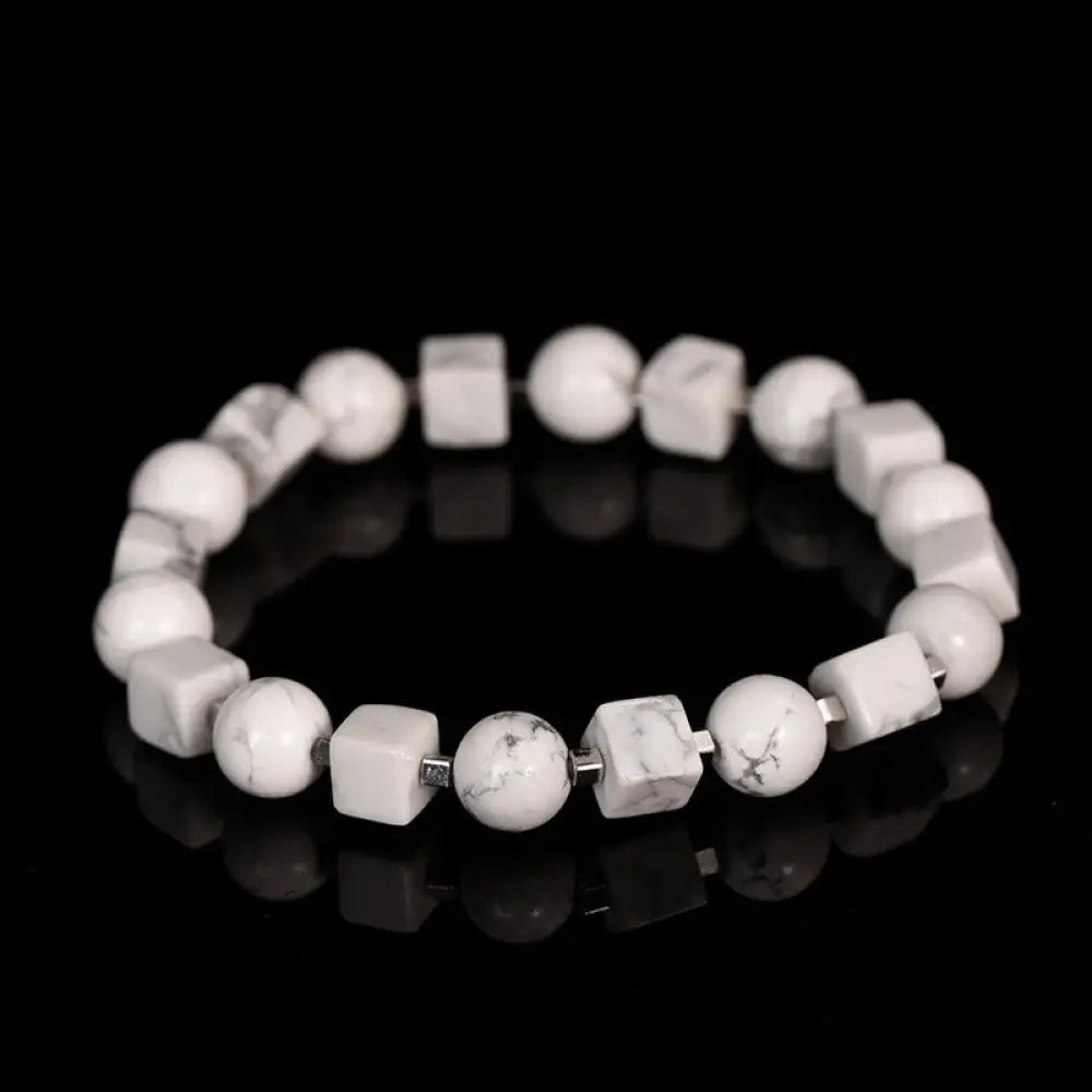 Buddha Stones Various Crystals Black Obsidian Purification Bracelet - BWOOOH - White Turquoise(Wrist Circumference: