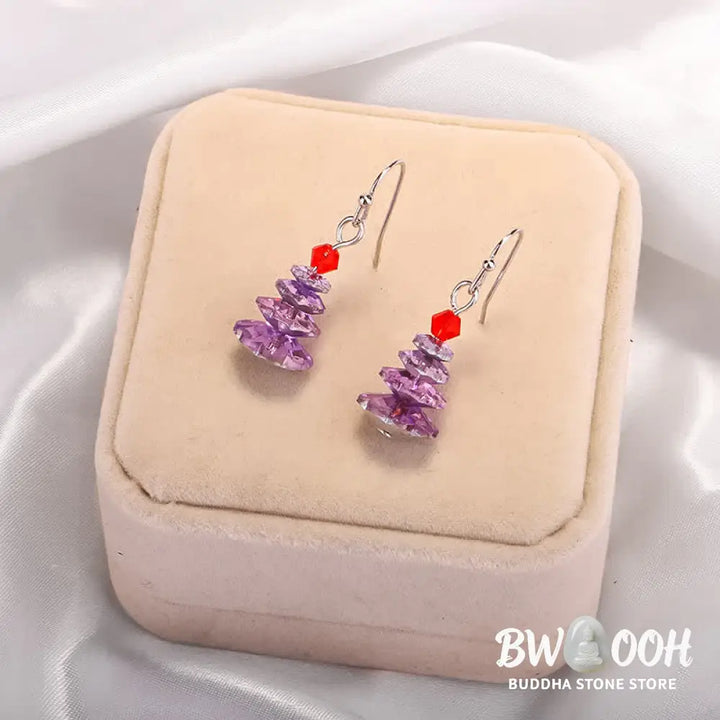 Buddha Stones Various Crystals Christmas Tree Amethyst Peace Healing Drop Earrings - Earrings