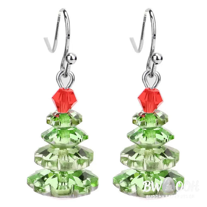 Buddha Stones Various Crystals Christmas Tree Amethyst Peace Healing Drop Earrings - Earrings