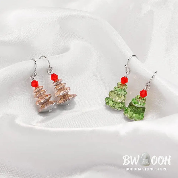 Buddha Stones Various Crystals Christmas Tree Amethyst Peace Healing Drop Earrings - Earrings