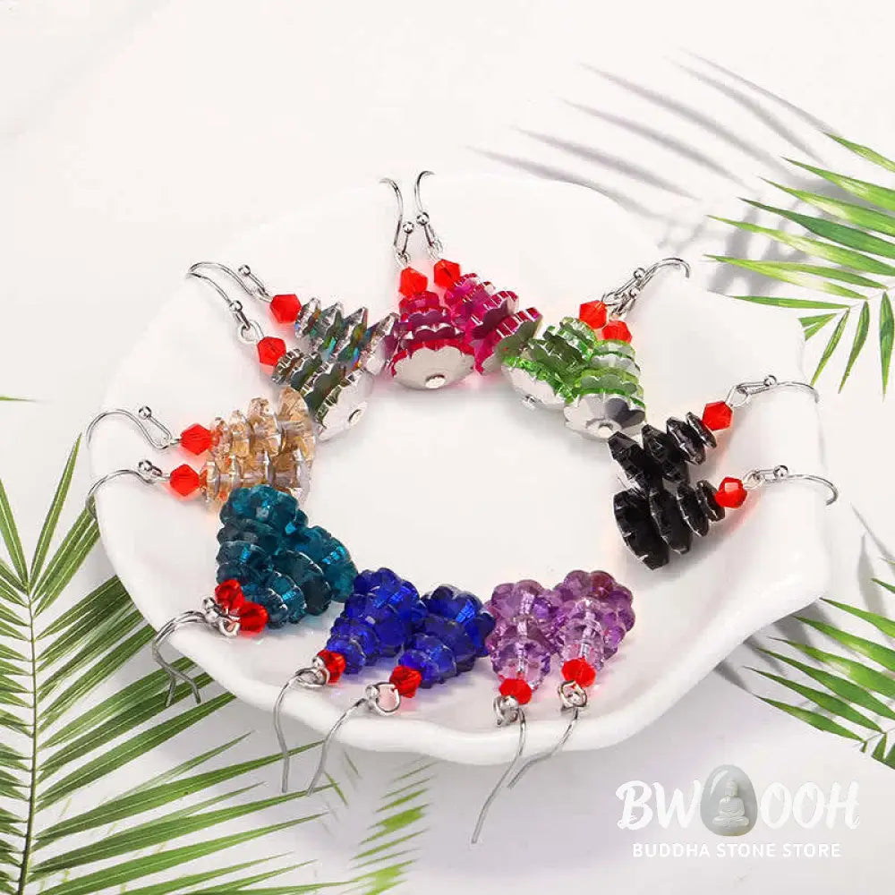 Buddha Stones Various Crystals Christmas Tree Amethyst Peace Healing Drop Earrings - Earrings