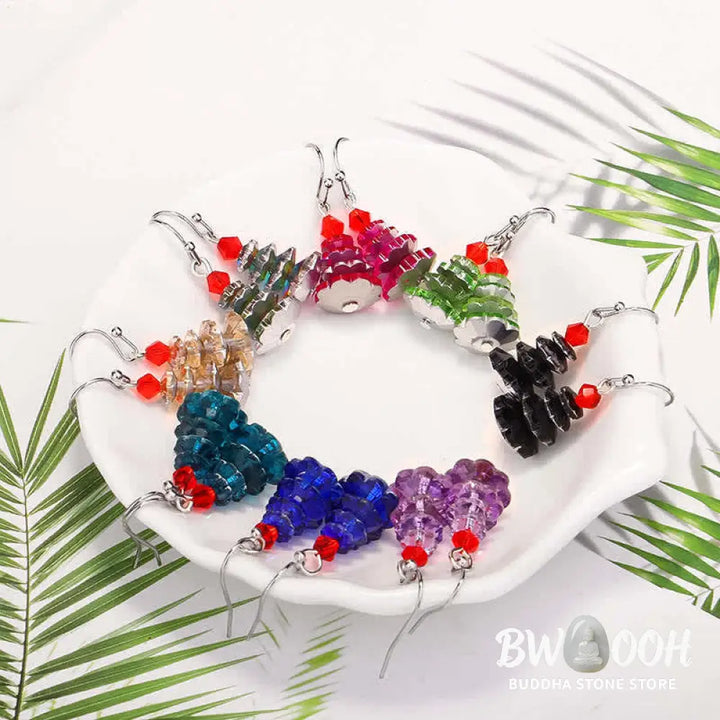 Buddha Stones Various Crystals Christmas Tree Amethyst Peace Healing Drop Earrings - Earrings