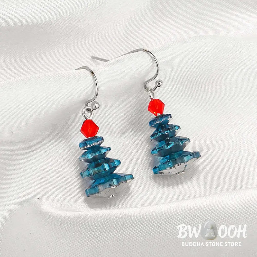 Buddha Stones Various Crystals Christmas Tree Amethyst Peace Healing Drop Earrings - Earrings