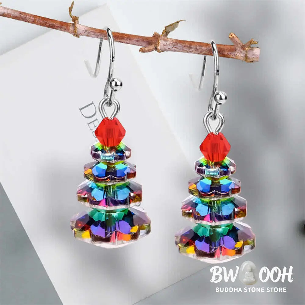 Buddha Stones Various Crystals Christmas Tree Amethyst Peace Healing Drop Earrings - Earrings