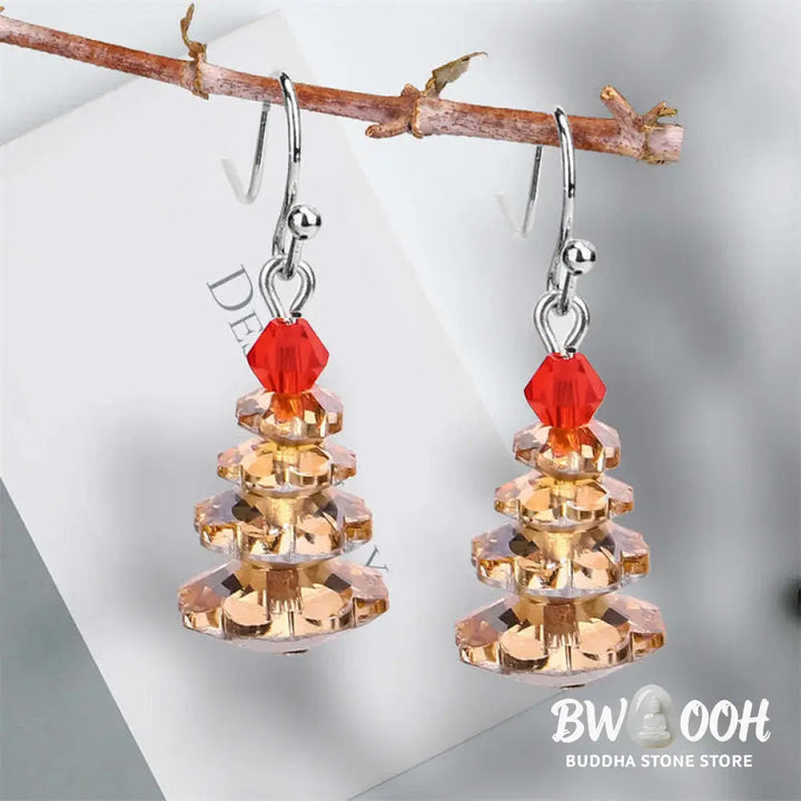 Buddha Stones Various Crystals Christmas Tree Amethyst Peace Healing Drop Earrings - Earrings