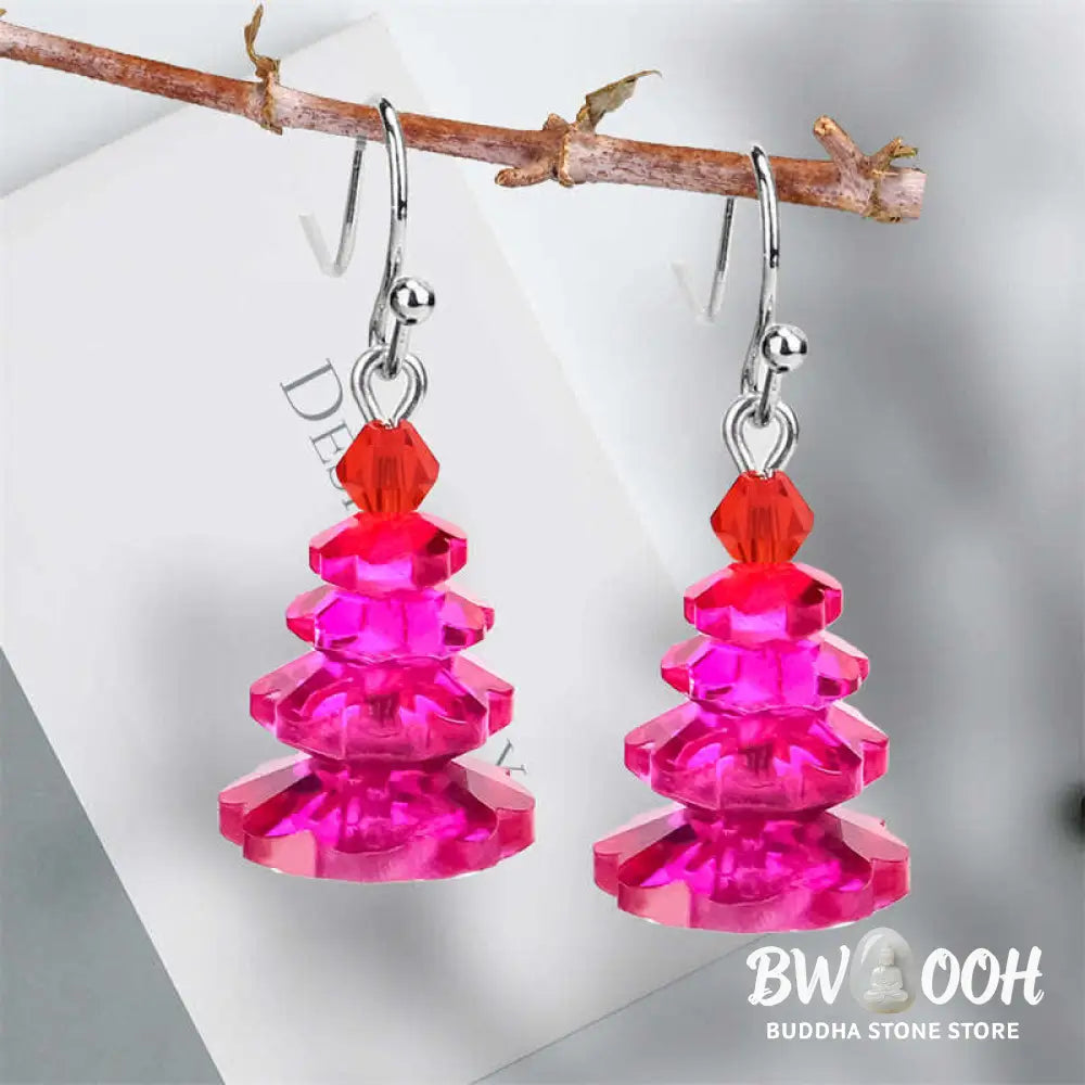 Buddha Stones Various Crystals Christmas Tree Amethyst Peace Healing Drop Earrings - Earrings
