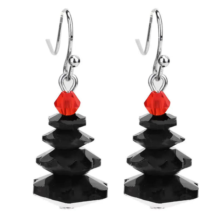 Buddha Stones Various Crystals Christmas Tree Amethyst Peace Healing Drop Earrings - Black - Earrings