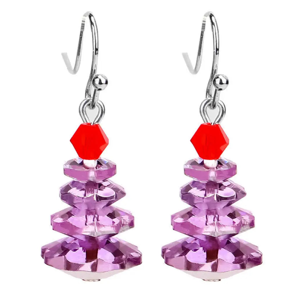 Buddha Stones Various Crystals Christmas Tree Amethyst Peace Healing Drop Earrings - Purple - Earrings