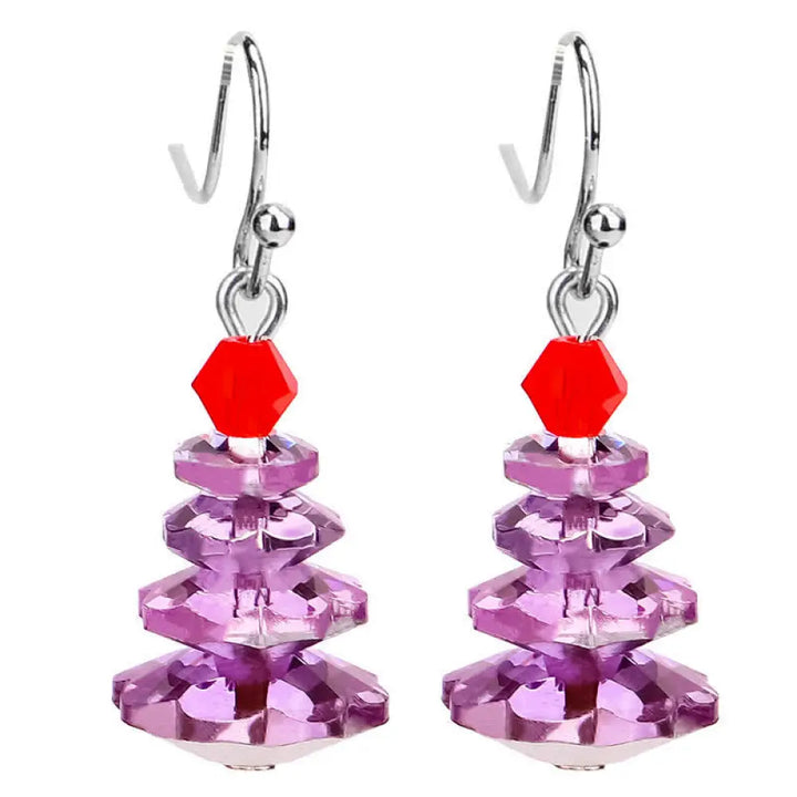 Buddha Stones Various Crystals Christmas Tree Amethyst Peace Healing Drop Earrings - Purple - Earrings