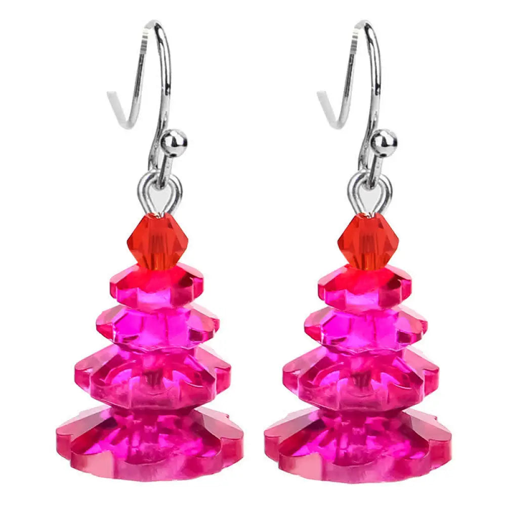 Buddha Stones Various Crystals Christmas Tree Amethyst Peace Healing Drop Earrings - Rose Red - Earrings