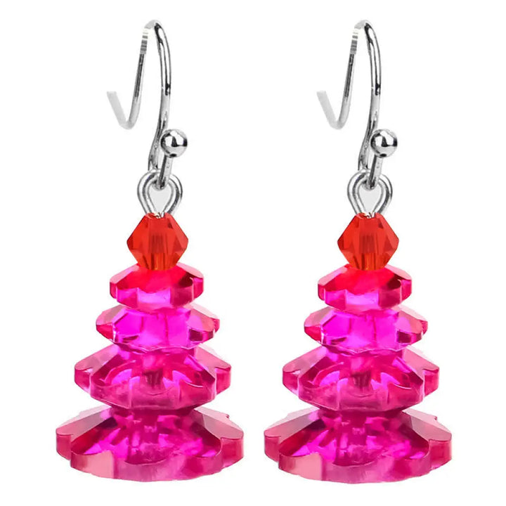 Buddha Stones Various Crystals Christmas Tree Amethyst Peace Healing Drop Earrings - Rose Red - Earrings
